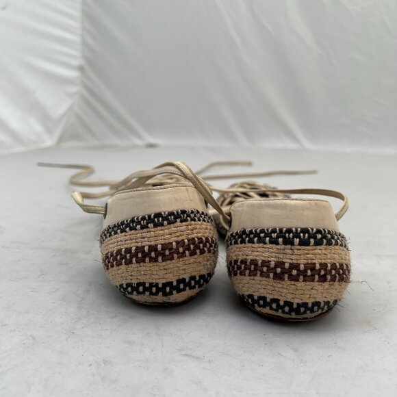 Dries Van Noten Ivory Leather Lace Up Espadrille Flats 35 - Picture 7 of 12